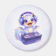 Ímã Redondo de DJ Dragão Fofo - Ímã de Porta de Cr