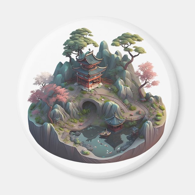 Íman Ímã Redondo de Fantasia Chinesa 3D Fofo (Frente)