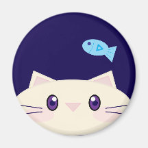 Ímã Redondo de Gato de Desenho Animado Simples com