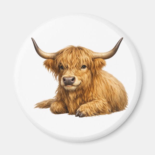 Íman Ímã Redondo Gráfico de Vaca das Terras Altas Fofa (Frente)