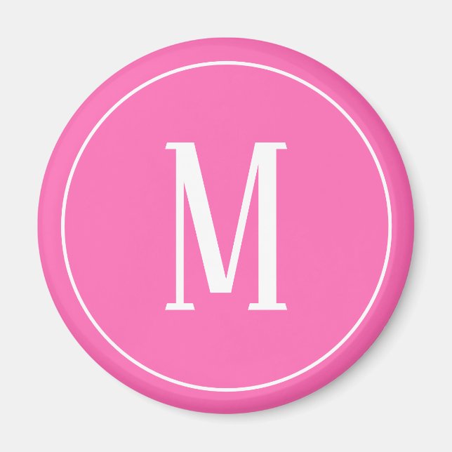 Íman Ímã Redondo Monograma Branco em Rosa (Frente)