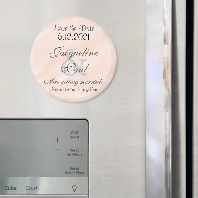 Íman Ímã Redondo Personalizado Salve a Data Bege (In Situ (Fridge))