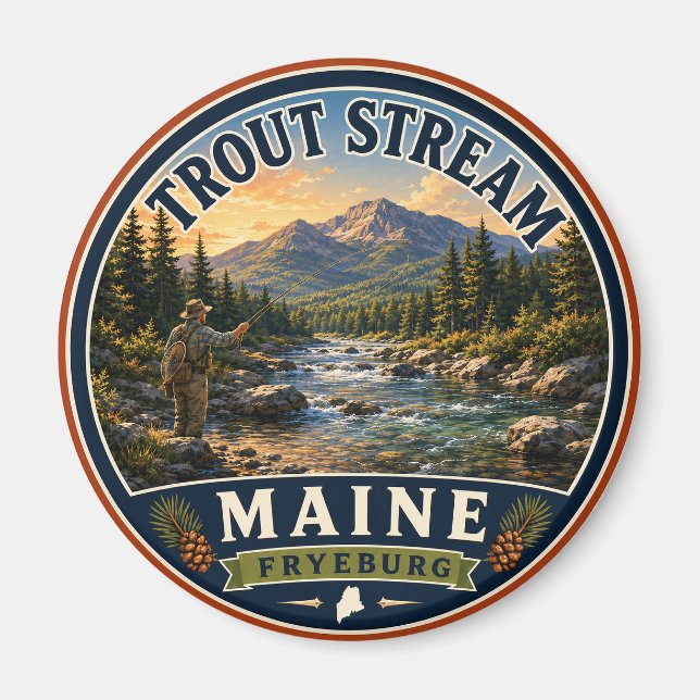 Íman Ímã Redondo Rio de Truta Fryeburg Maine (Frente)