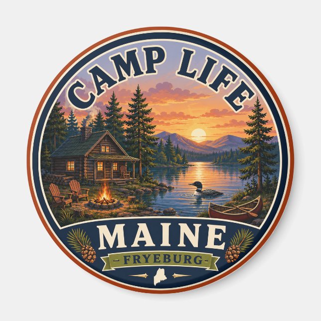 Íman Ímã Redondo Vida no Acampamento Fryeburg Maine (Frente)