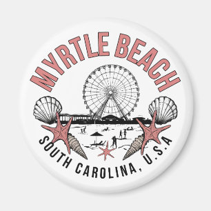 Íman Ímã Redondo Vista Retrô de Myrtle Beach