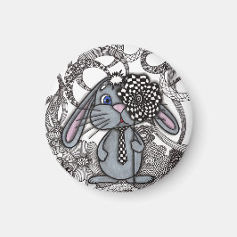Íman Ímã Redondo Zen Doodle de Coelho Bonito Desenhado