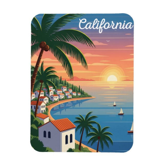 Íman Ímã Retro da Califórnia Moderna Viagem Costa Oeste (Vertical)