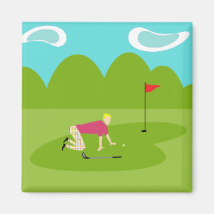 Íman Ímã retro do quadrado do jogador de golfe