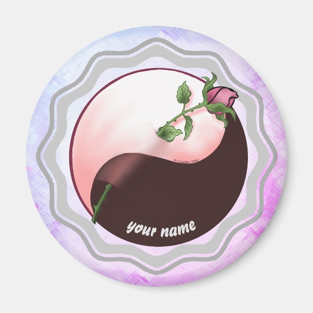 Íman imã rosa vermelha yin yang (Frente)