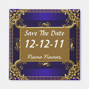 Íman Ímã Royal Blue Save the Date Dourado