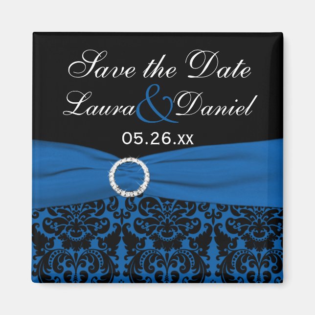 Íman Imã salve a data Azul Cobalto e Damasco Preto (Frente)