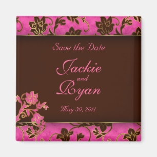 Íman Imã salve a data Brown cor-de-rosa floral Dourado