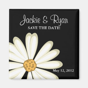 Íman imã salve a data Daisy Wedding White Black