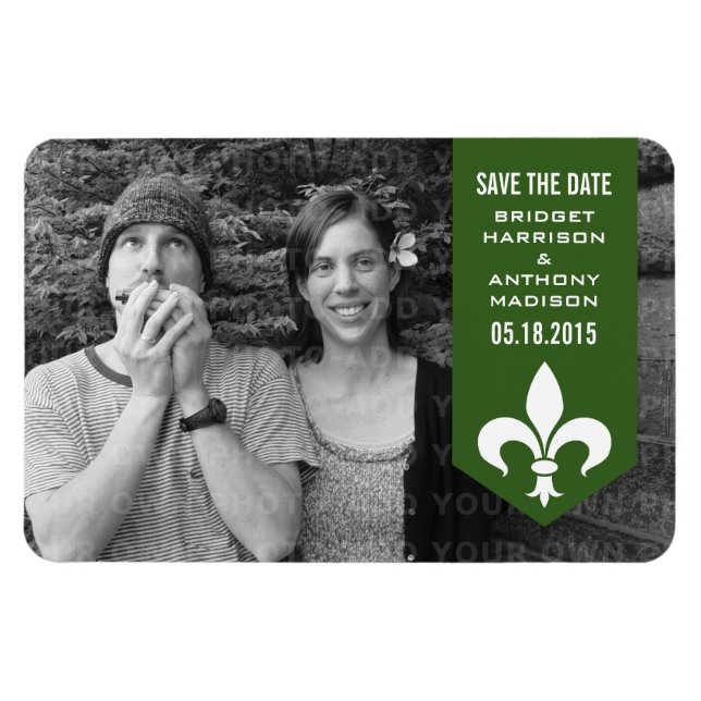 Íman Imã salve a data de Banner Verde Chic Floured (Horizontal)