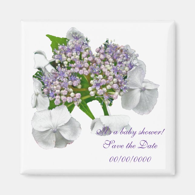 Íman Imã salve a data de Chá de fraldas Hydrangea (Frente)