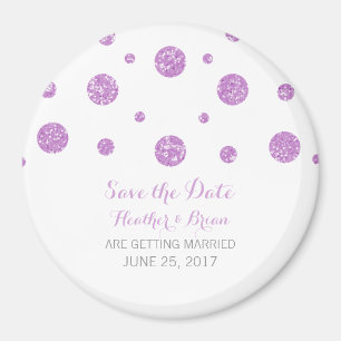 Íman Imã salve a data de Confetti com Glitter Roxo