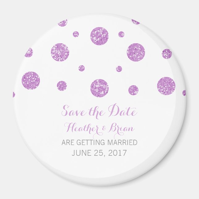 Íman Imã salve a data de Confetti com Glitter Roxo (Frente)