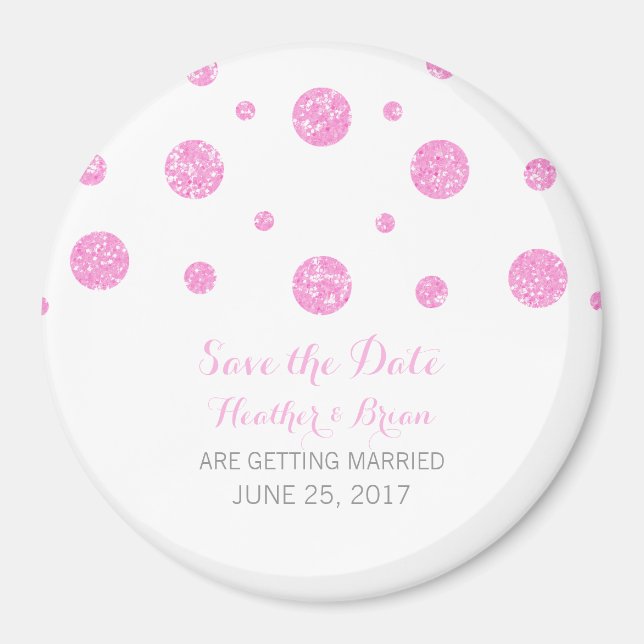 Íman Imã salve a data de Confetti Glitter Rosa (Frente)