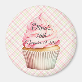 Íman Imã salve a data de Cupcake de Aquarela Rosa