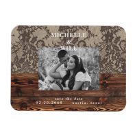 Imã salve a data de Fotografias Rustic Wood & Lace