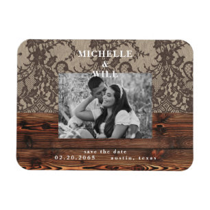 Íman Imã salve a data de Fotografias Rustic Wood & Lace