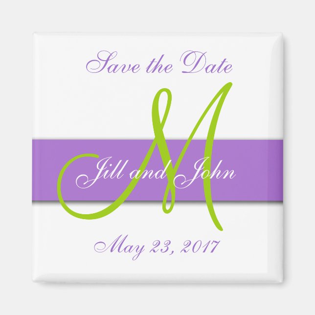 Íman Imã salve a data de Monograma Verde Roxo (Frente)
