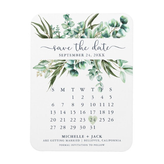 Íman Imã salve a data Eucalyptus de Calendário Elegante (Vertical)