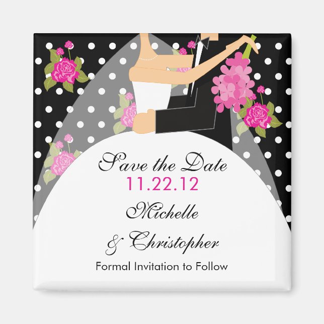 Íman Imã salve a data Floral Bride & Groom (Frente)