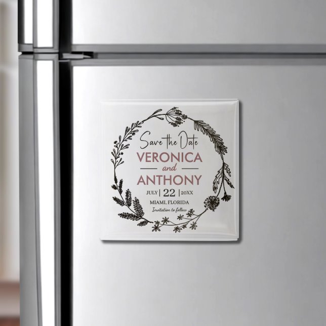 Íman Imã salve a data Floral Elegante (Personalize this floral save the date magnet—easy to display and a perfect reminder for your guests!)