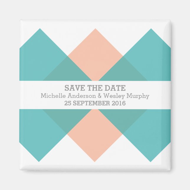 Íman Imã salve a data Geométrica de Teal Coral (Frente)