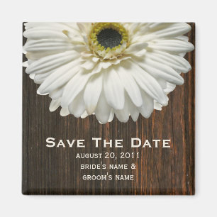 Íman Imã salve a data - Gerbera branco & Barnwood