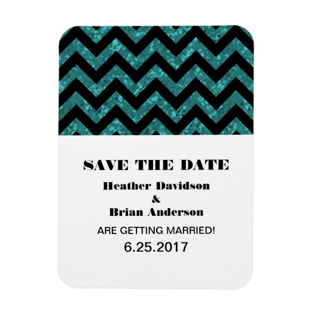 Íman Imã salve a data Glitter Chevron, Teal (Vertical)