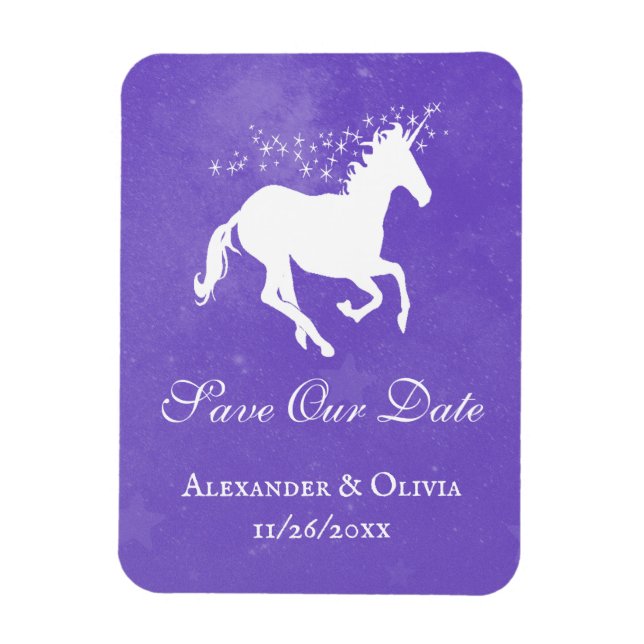 Íman Imã salve a data Roxa Unicorn (Vertical)