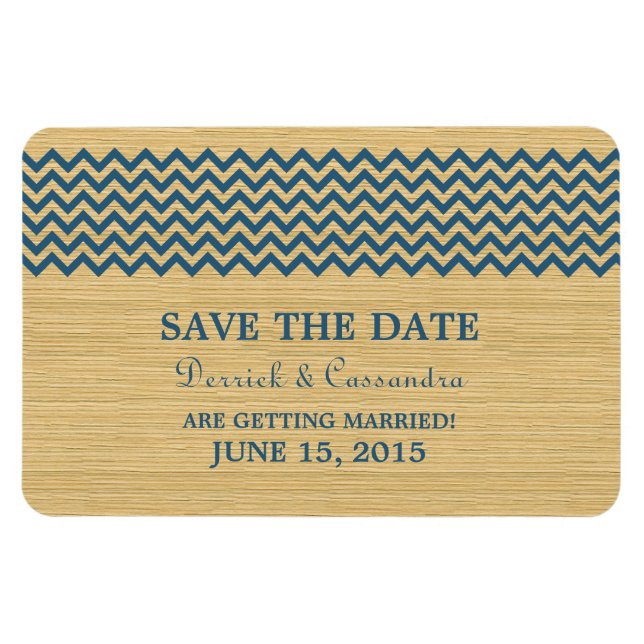 Íman Imã salve a data Rustic Chevron, azul (Horizontal)