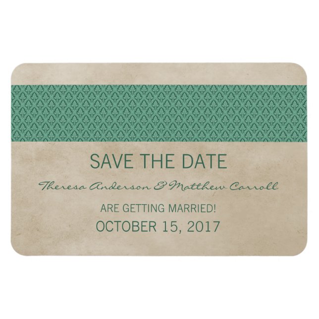 Íman Imã salve a data Rustic Damask, Verde (Horizontal)