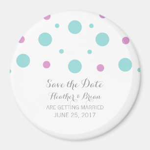 Íman Imã salve a data Turquoise Fuchsia Confetti