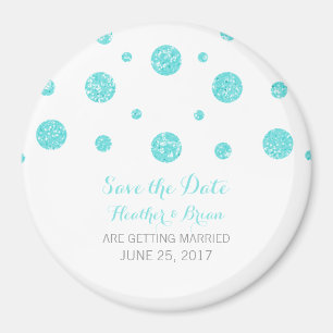 Íman Imã salve a data Turquoise Glitter Confetti