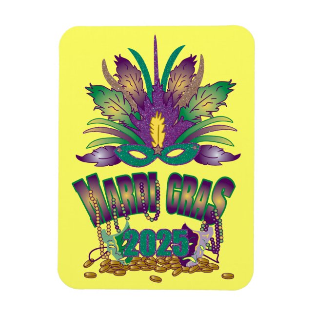 Íman Ímã Tri-Feather Mardi Gras 2025 (Vertical)