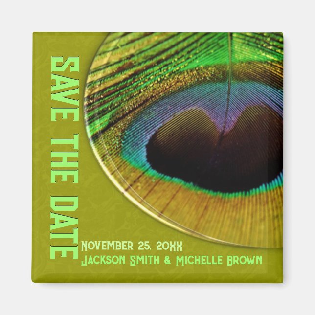 Íman Ímã Verde de Peacock Save the Date (Frente)