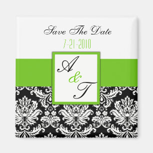Íman Ímã verde do casamento tema damasco do monograma