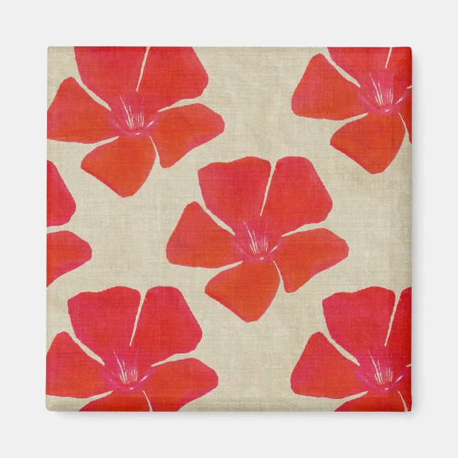 Íman Ímã vermelho do teste padrão de flores (Frente)
