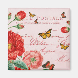Íman Ímã vintage floral francês c/ flor vermelha