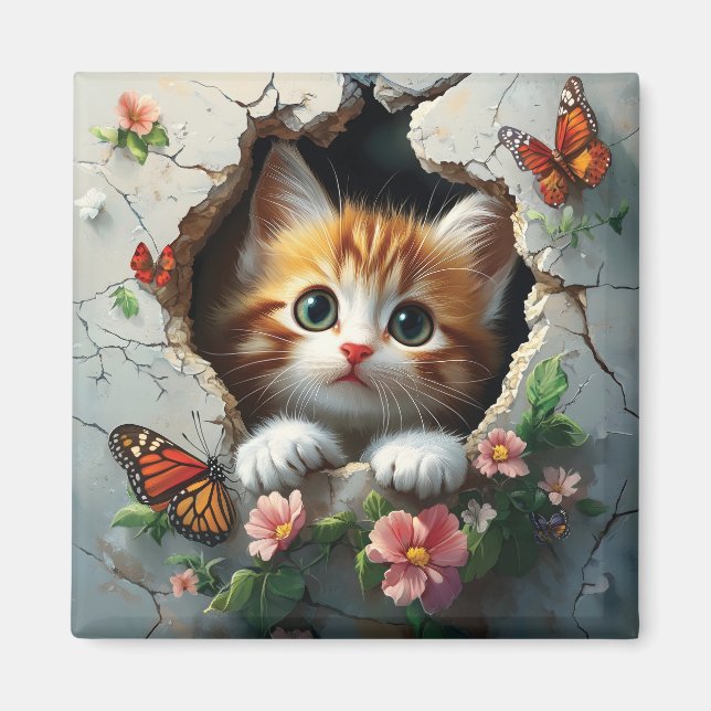 Íman Imagem 3D de um gatinho fofo espiando (Frente)