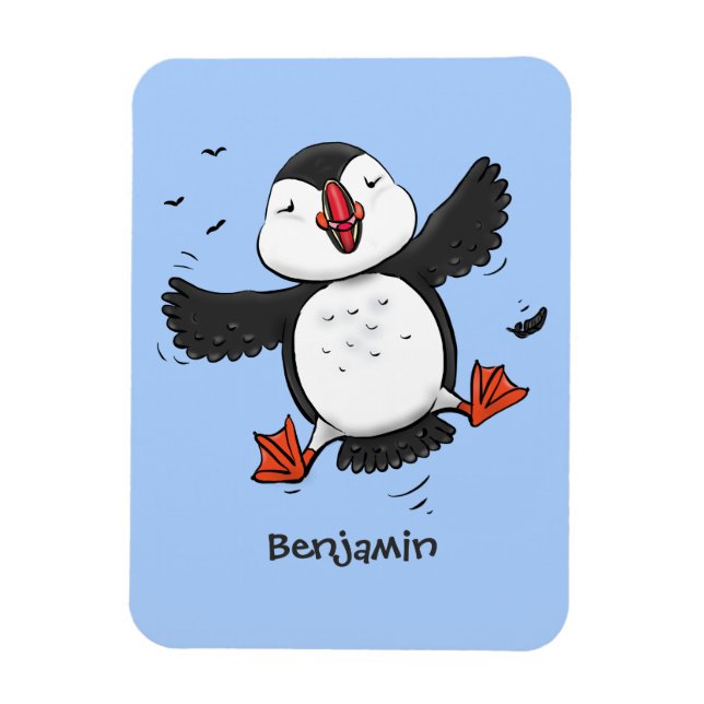 Íman Imagem azul de desenho animado de puffin voador e  (Vertical)