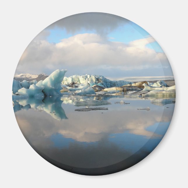 Íman Imagem circular de reflexo do lago Jokulsarlon ice (Frente)