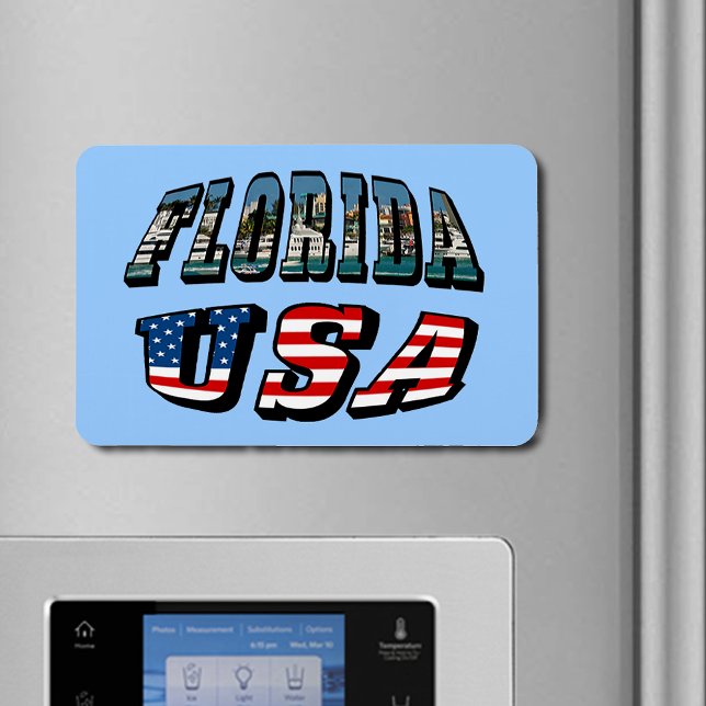 Íman Imagem da Flórida e Texto de Sinalizador dos EUA (Florida Picture and USA Flag Text Flexible Magnet)