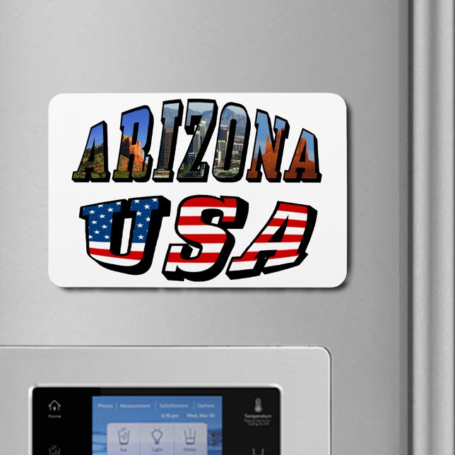Íman Imagem de arizona e Texto de Sinalizador EUA (Arizona Picture and USA Flag Text Flexible Magnet)