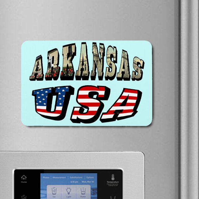 Íman Imagem de Arkansas e Texto de Sinalizador EUA (Arkansas Picture and USA Flag Text Flexible Magnet)