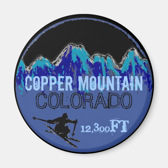 Íman Imagem de arte azul de esqui da Copper Mountain Co (Frente)