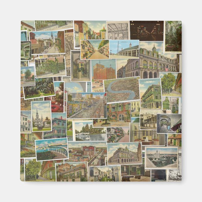 Íman Imagem de colagem com cartão postal de Nova Orlean (Frente)